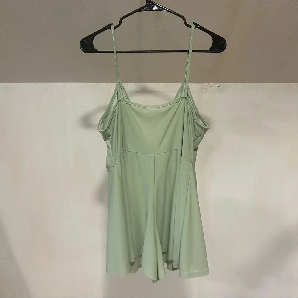 PrettyLittleThing Sage Green Crepe Strappy Wrap Romper